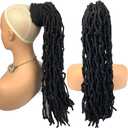 HAPPY&CC Braided Drawstring Ponytail Long Nubian Locs Hair Pieces Ponytail Bun Clip in Braiding Hair Drawstring Ponytail Crochet Braids Hair Extensions for Black Women(#1B, 20)