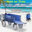 51" Beach Wagon with 10" Inflatable PU Balloon Wheels, 440LBS Heavy Duty Beach Cart with Rear Tailgate, Air-Adjustable Foldable Wagon for Sand, Blue (Pump Included)