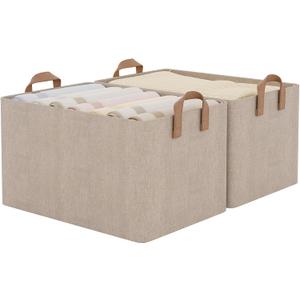 StorageWorks Storage Bins, Fabric Storage Bins for Shelves, Extra Large Storage Baskets with Metal Frame, Closet Baskets and Bins with Handles, Jumbo, Brown and Beige, 2-Pack
