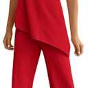 Tankaneo Womens 2 Piece Outfits Asymmetrical Tube Top Wide Leg Pants Knit Vacation Travel 2026 Matching Lounge Sets (Red, Small)
