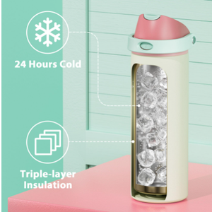 24 oz Insulated Water Bottle with Straw: Meoky Stainless Steel Metal Water Bottle with 2in1 Lid  Leak Proof, Cold for 24 Hours, Fits in Car Cup Holder, BPAFree for Travel Sports Gym, Cream