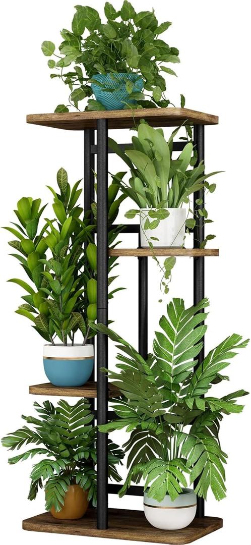 LINZINAR Plant Stand Indoor 4 Tier 5 Potted Multiple Plant Shelf Stands for Garden Corner Balcony Living Room Black