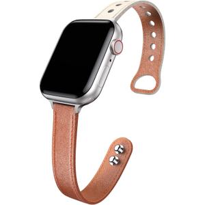 Thin Leather Bands Compatible with Apple Watch Band 38mm 40mm 41mm 42mm 44mm 45mm 46mm for Women, Slim Leather Wristbands for Women for iWatch Series 10 9 8 7 6 5 4 3 2 1 SE