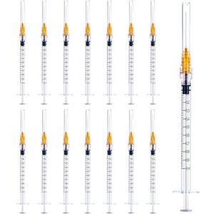 100 Pack 1ml/cc Lab Syringes Luer Lock with 25Ga 1 Inch(25mm) Needle, Disposable Individually Wrapped for Scientific Labs, Feeding Small Animals, Dispensing, Applicator, Watering