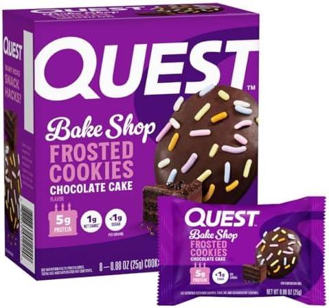 Quest Nutrition Frosted Protein Cookies, Chocolate Cake, 1g Sugar, 11g Protein, 2g Net Carbs, Gluten Free, 8 Cookies, Set of 2, BBD:02/20/2026