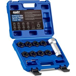 Orion Motor Tech 10pc Axle Spindle Threading Set, Axle Thread Repair Kit with 8 Dies 1-1/16" Extension Bar, Axle Nut Rethreader with M20 M22 M24 & 13/16" 3/4" UNEF Nuts, Rethreading Tool Kit with Case