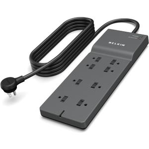 Belkin 8-Outlet Surge Protector w/ 8 AC Outlets & 8ft Long Flat Plug, UL-listed Heavy-Duty Extension Cord for Home, Office, Travel, Computer Desktop, Laptop, Phone Charger - 2,500 Joules of Protection
