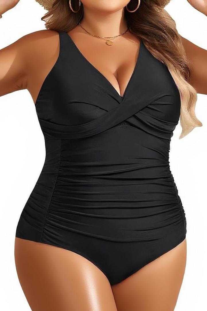 Yonique Plus Size Swimsuit One Piece Bathing Suits for Women Tummy Control Slimming Swimwear Solid Black 20 Plus Yonique Plus Size Swimsuit One Piece Bathing Suits for Women Tummy Control Slimming Swimwear Solid Black 20 Plus