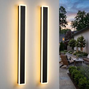 2 Pack 31.5 Inch Modern Outdoor LED Wall Lights, 3000K Warm White Long Linear Exterior Wall Sconces, IP65 Waterproof Hardwired Wall Mount Light Fixtures for Porch Garage Entryway Patio, Black