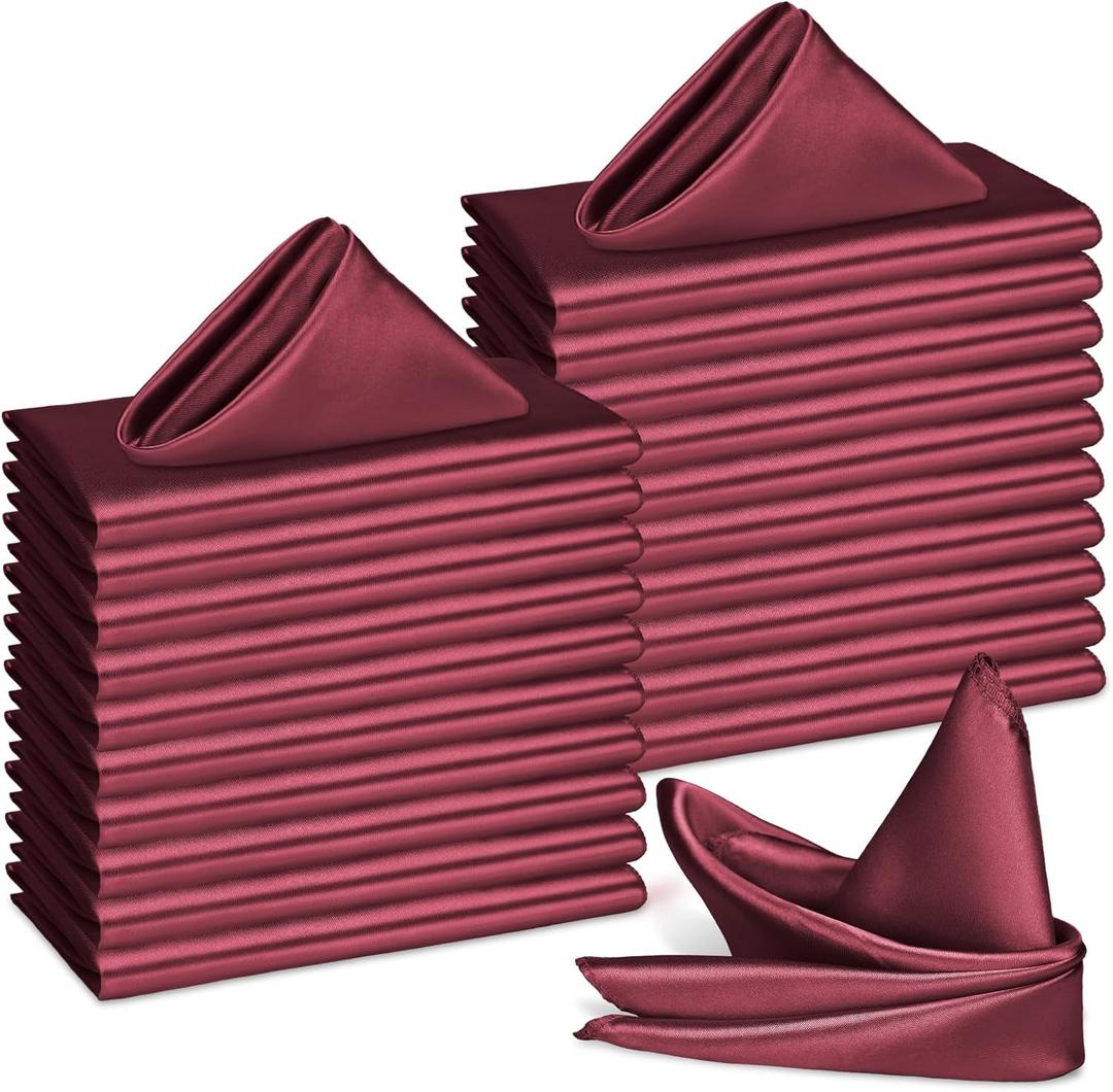 Bailarina 40 Pack Burgundy Satin Napkins,17x17 Inches Wedding Napkins Square Soft Silky Table Napkins Bulk Decorative Elegant Cloth Napkin for Party Decoration, Banquet,Wedding,Graduation