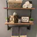Industrial Pipe Shelving Bathroom Floating Shelves Wall Mounted, 2 Tier 24 inch Rustic Wood Shelf with Towel Bar, Farmhouse Towel Rack Bathroom Shelf Over Toilet, 9.8D x 24W x 29H in
