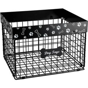 Geyecete Large Dog Toy Organizer - Chew-Proof Wire Folding Basket - Dog Toy Box - Black