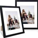 11x14 Picture Frame Set of 2, 11 x 14 Wood Photo Frames with Mat for 8x10, Wooden Frame with Real Glass Cover for Wall and Tabletop Display,Black