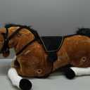 Spring Rocking Horse - Plush Bouncy Ride-On Toy with Fun Sounds, Wood Handles, and Adjustable Stirrups for Kids Ages 3 to 6 by Happy Trails (Brown), 29 inches x 11 inches x 25 inches