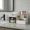 Makeup Organizer With 2 Drawers, Countertop Organizer For Vanity, Bathroom Organizers And Storage, Bathroom And Bedroom Desk Cosmetics Organizer For Skin Care, Brushes, Eyeshadow, Lotions (White)
