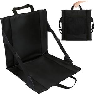 Lightweight Folding Stadium Seat Cushion with Backrest & Adjustable Straps, Portable Bleacher Seat for Sports, Camping, Hiking and Outdoor Events (Black)