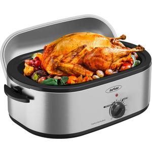 22-Quart Electric Roaster Oven with Removable Pan and Self-Basting Lid, Perfect for Turkey Roasting with Temperature Control from 150 to 450F and Cool-Touch HandlesSilver
