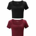 Kole Meego Square Neck Crop Tops for Women Workout Tops Trendy Going Out Tops Gym Summer Shirts 2 Pack, (Red, Black), Small