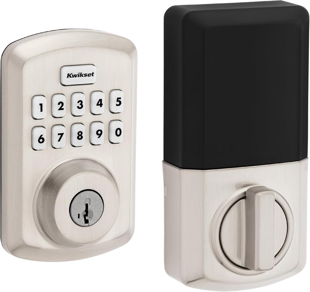 Kwikset Powerbolt 250 10-Button Keypad Satin Nickel Transitional Electronic Deadbolt Door Lock, Featuring Convenient Keyless Entry, Customizable User Codes, and Auto-Locking