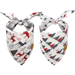CROWNED BEAUTY Christmas Dog Bandanas Reversible Large 2 Pack, Forest Reindeer Set, Adjustable Triangle Scarves for Medium Large Extra Large Dogs Girl Boy Pets DB85-L