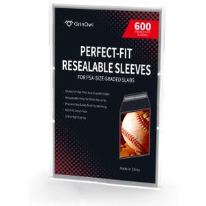 GrinOwl Graded Card Sleeves for PSA Slabs, Exact Fit Resealable PSA Slab Sleeves, Compatibile with PSA, CSG, CGC, FGS, FCG Sized Slabs (600 Count)
