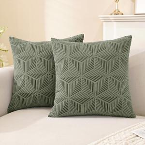 SYSLOON Decorative Throw Pillow Covers 18x18 Inch Set of 2,Pillow Covers for Couch Square Pillow Covers Home Decor Living Room Bed,Army Green