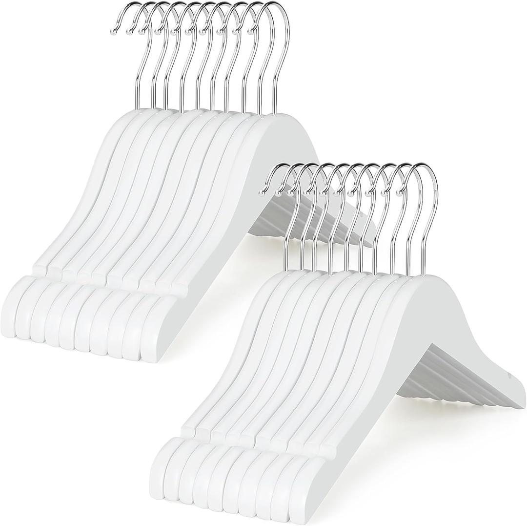 TOPIA HANGER Kids Wooden Hangers 20 Pack, Wood Baby Children Hangers Clothes Dress Shirt Hangers 360 Stronger Flexible Hook- Extra Smoothly Cut Notches, White, CT09W20
