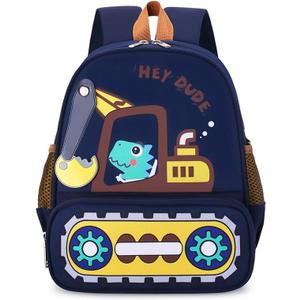 Toddler Backpack for Kids, Small 3D Cartoon Preschool Backpack for Age 2-4 kids Daycare Nursery Backpack for School (3D Dinosaur Excavator, Dark Blue)