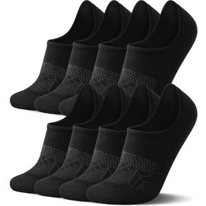 FITRELL No Show Socks Womens Cotton Cushioned Athletic Ankle Low Cut Invisible Non Slip Socks 5-8 Pairs (Black, L)