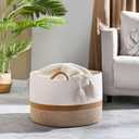 KAKAMAY Large Blanket Basket (20"x13"),Woven Baskets for storage Baby Laundry Hamper, Cotton Rope Blanket Basket for Living Room, Laundry, Nursery, Pillows, Baby Toy chest (White/Brown)