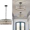 CATINER Black Crystal Chandelier 6-Lights Crystal Pendant Light Large 18 Inches Drum Semi Flush Mount Ceiling Lights for Dining Room Living Room Kitchen Closet, Small-18