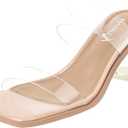 vivianly Womens Clear Heels Sandals Transparent Chunky Heels Backless Open Toe Slip on Mules Heeled Slipper Dress Shoes (8, Nude Double Straps-2.56in)