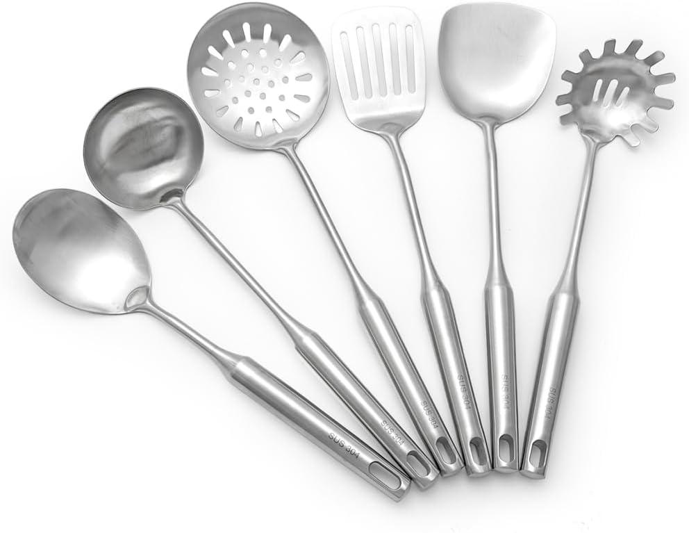 304 Stainless Steel Kitchen Utensils Set 6 Pcs Cooking Utensil, Spatula, Soup spoon, Leaking shovel, Kitchen Tools Set (6 Pieces Set)