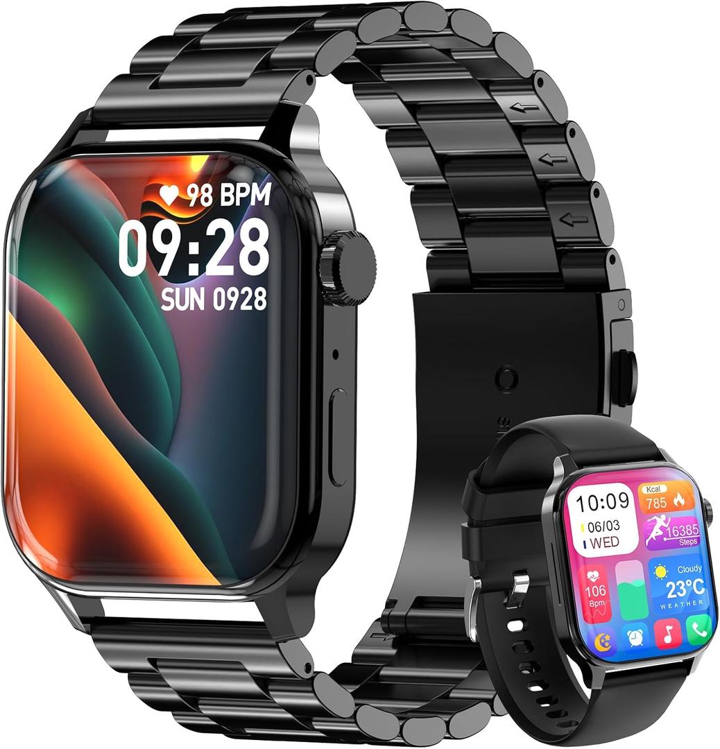 Smart Watch for Men with Answer/Make Calls, 1.85" HD Display Fitness Tracker Watch with Waterproof 100+Sports Modes Health Monitor Sleep Monitor for iOS Android  (Black)