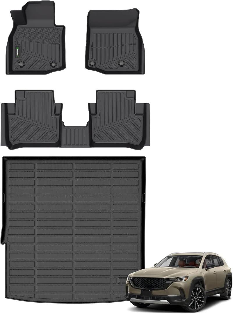 ANBINGO® Floor Mats & Cargo Liner for 2025 2026 CX-50 Hybrid/All Weather TPE Mazda CX50 Floor Liners / 1st & 2nd Row Custom Mats Full Set / CX50 Accessories - Black