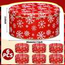 6 Pcs Christmas Cookie Tins with Lids 7 Inch Round Metal Snowflake Container Xmas Cookie Boxes Empty Holiday Decorative Tins for Gift Giving Baking Chocolate Snack Storage, Red