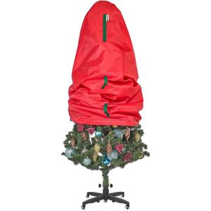 Upright Christmas Tree Storage Bag - Fits 9 Ft Artificial Xmas & Topiary Tree, Vertical Holiday Cover, Durable, Dustproof & Easy-Use Xmas Storage, Red