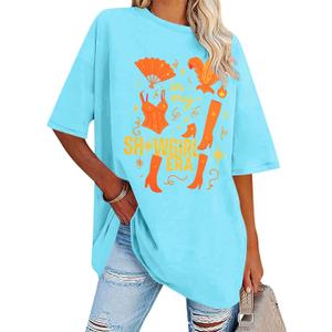 Oversized Country Music Shirts Women in My Music Era Tshirts Concert Lovers Gifts Casual Short Sleeve Tees (Blue, L)