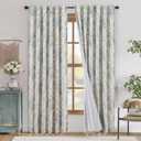 jinchan Blackout Linen Blend Curtain Floral Blackout Curtains for Living Room 84 Inch Length Blue Printed with Lined Blackout Curtain for Bedroom Farmhouse Curtains Set 2 Panels