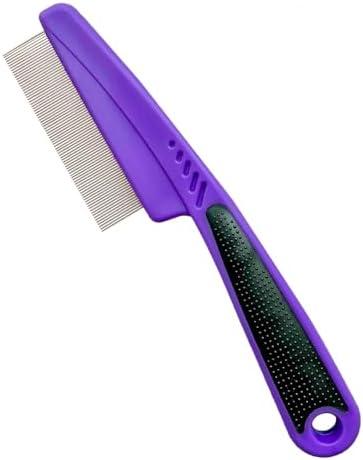 Yumflan Flea Comb with Rubber Handle, Flea and Tick Combs for Dogs & Cats, Fine Tooth Dog Comb for Grooming (Purple)