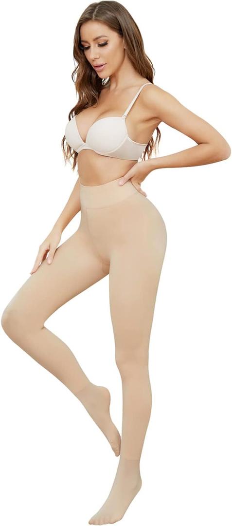 Fleece Lined Thick Tights,Thermal Pantyhose Leggings, High Waist Winter Warm Pants for Women Nude