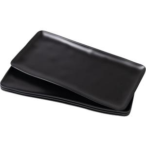 Melamine Rectangular Serving Platters and Trays set, set of 4,14 x 7 Matte Black Party Platter for Serving Food, Salad, Cheese and Fruits, Dishwasher Safe Trays/Platters for Entertaining