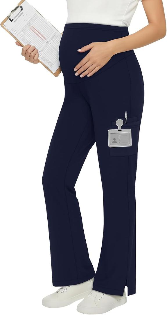 Women's Maternity Scrub Pants Wide Leg Cargo Pants Over The Belly Stretchy Workwear Pregnancy Trousers for Nurse, XXL