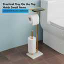 Gold Toilet Paper Holder with Shelf, Free Standing Toilet Paper Holder with Storage - Toilet Paper Stand for Holding Extra 3 Rolls, Tissue Holder for Bathroom (Gold with Marble Base)