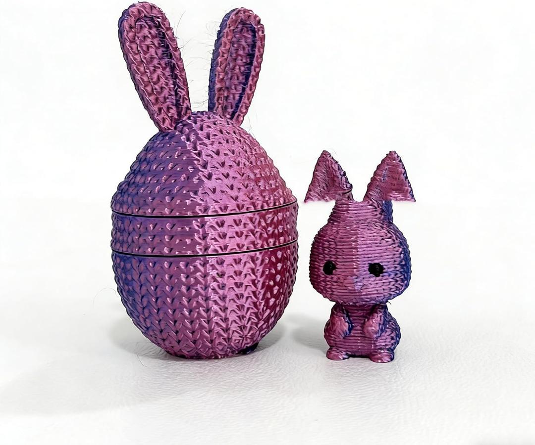3D Printed Rabbit with Egg, Easter Basket Stuffers, Birthday Gifts for Kids and Adults, Party Favors (Reddish Blue)