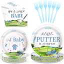 Grencian 96Pcs Golf Baby Shower Party Supplies A Little Putter Plates and Napkins Tableware Sets Green and Blue Decoration for Baby Shower Newborn Pregnancy Boy Girl Birthday Party Serve 24