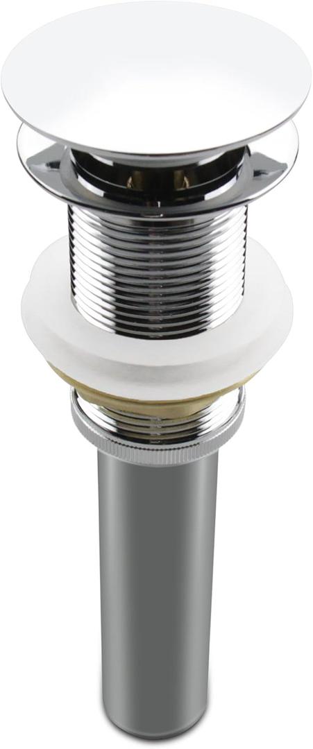 Bathroom Sink Pop Up Drain Assembly Without Overflow Fits 1.57 to 2.36 Inch Sink Openings with 1-1/4 Inch Tailpiece Large Cap Solid Brass Drain Stopper (Polished Chrome)