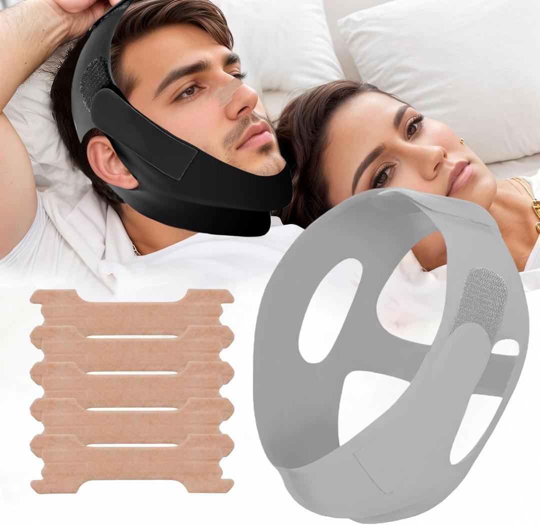 4 x Anti Snoring Chin Strap for Men&Women Anti Snoring Devices and Snore Stopper, Chin Strap for Sleeping Cpap,Jaw Strap for Sleeping Adjustable, Breathable Snoring Solution for CPAP Users(Grey)