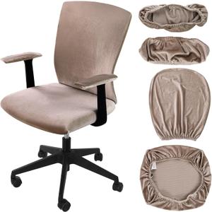Tallew 4 Pcs Office Chair Covers Set Computer Universal Protective Stretchable Chair Seat Covers Desk Armrest Slipcovers Pads Office Cushion Backrest for Rotating(Khaki)