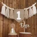 1st Birthday Decorations Boys High Chair Banner With One Cake Topper Brown Conical Hat For First Party
